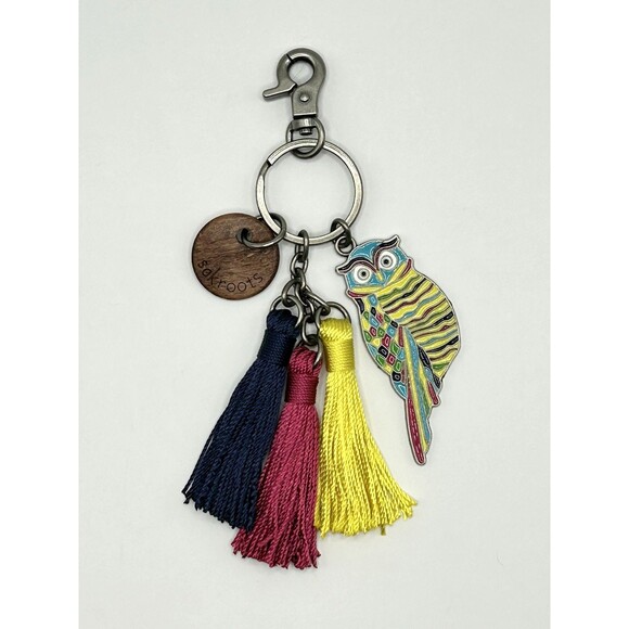 Sakroots Pewter Multicolor Enamel Owl Bag Charm Keychain with Tassels - Picture 11 of 11